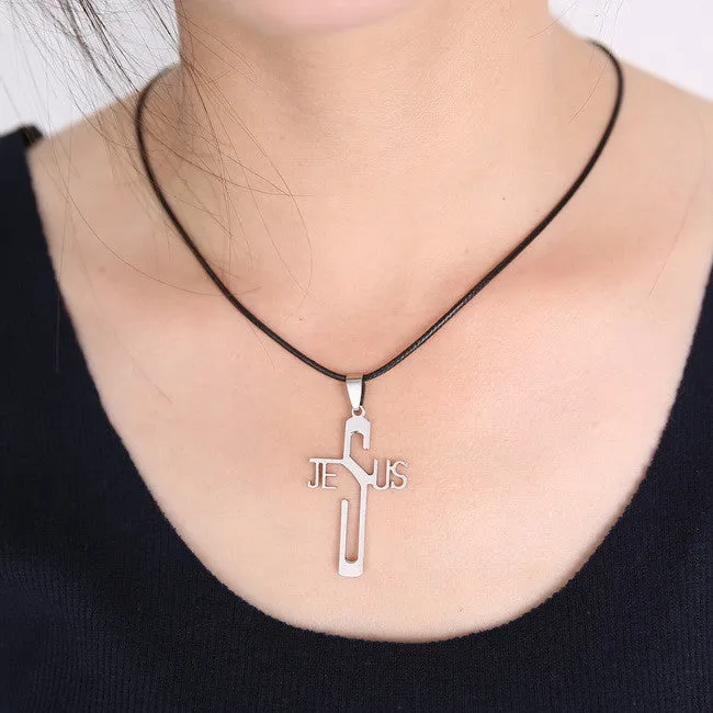 Fashion necklaces JESUS cross Pendant 316L Stainless Steel necklaces & pendants Leather Chain women & men jewelry