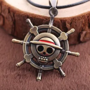 Fashion One Piece Necklace Collares Rudder Flag Simple Skeleton Bronze Pendant Rope Chain Necklace Men Jewelry