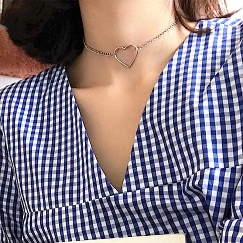 Fashion Punk Chain Chokers LOVE Heart Clavicle Collar Jewelry Gift Bijoux Necklake