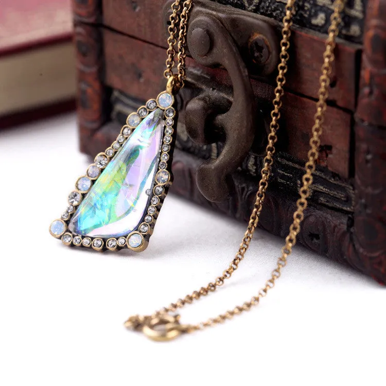 Fashion Tide Summer Chic Coloful Triangle Scientific Gems Long Pendant Necklace