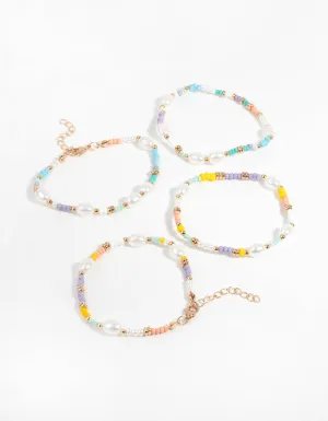 Gold Beaded Bracelet 4-Pack