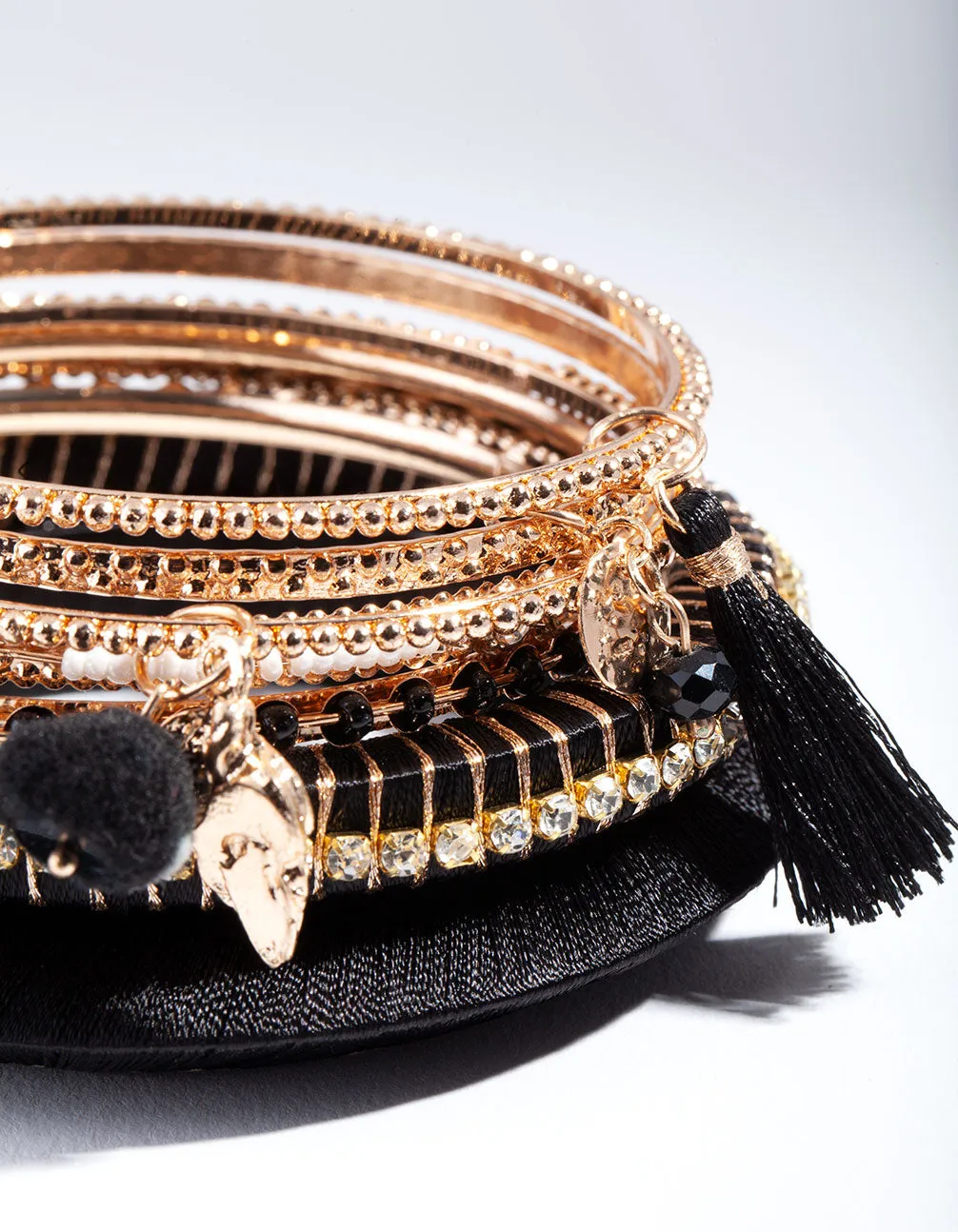 Gold Black Thread Wrap Bangle 7-Pack