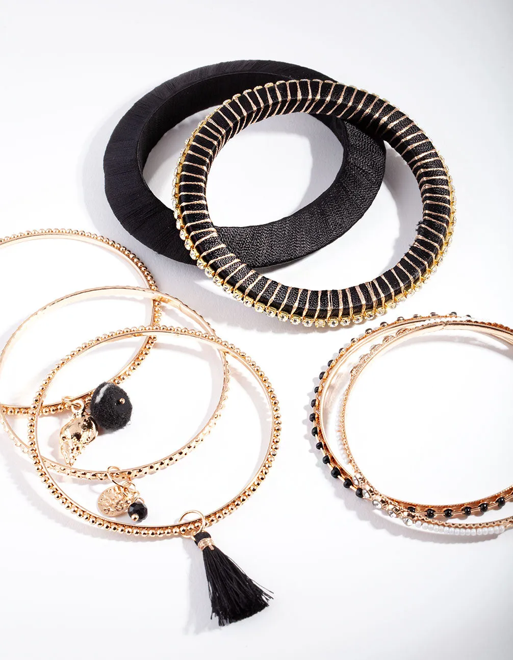 Gold Black Thread Wrap Bangle 7-Pack