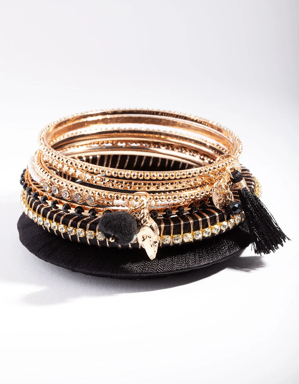 Gold Black Thread Wrap Bangle 7-Pack