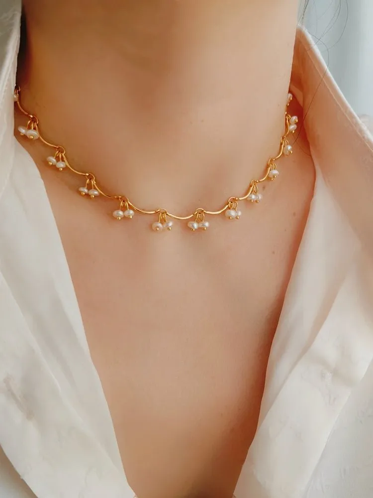 Gold Cherry Pearl Necklace