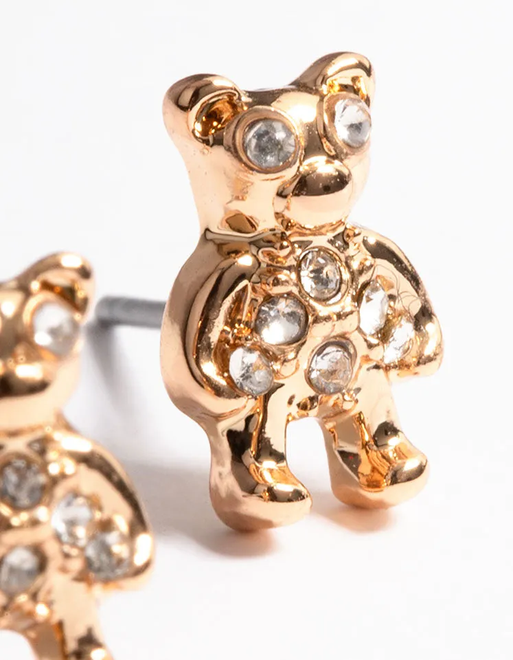 Gold Diamante Teddy Stud Earrings