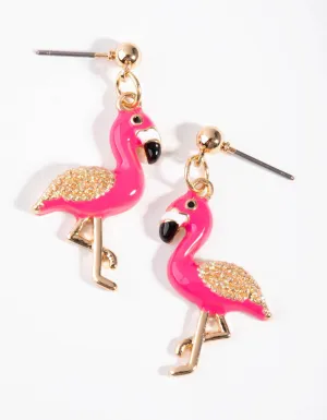 Gold Flamingo Drop Earrings