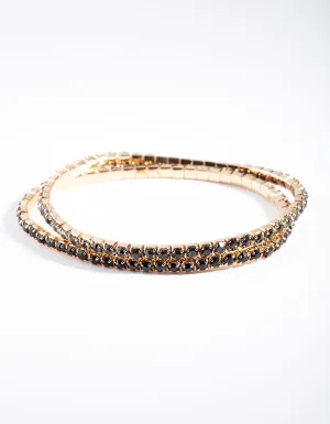 Gold Green Diamante Bracelet Pack