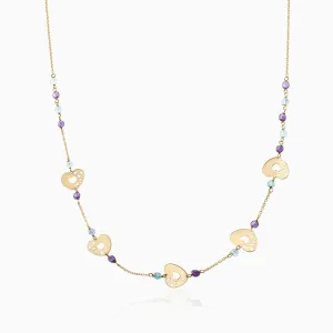 Gold Heart Necklace with Gemstone Beads