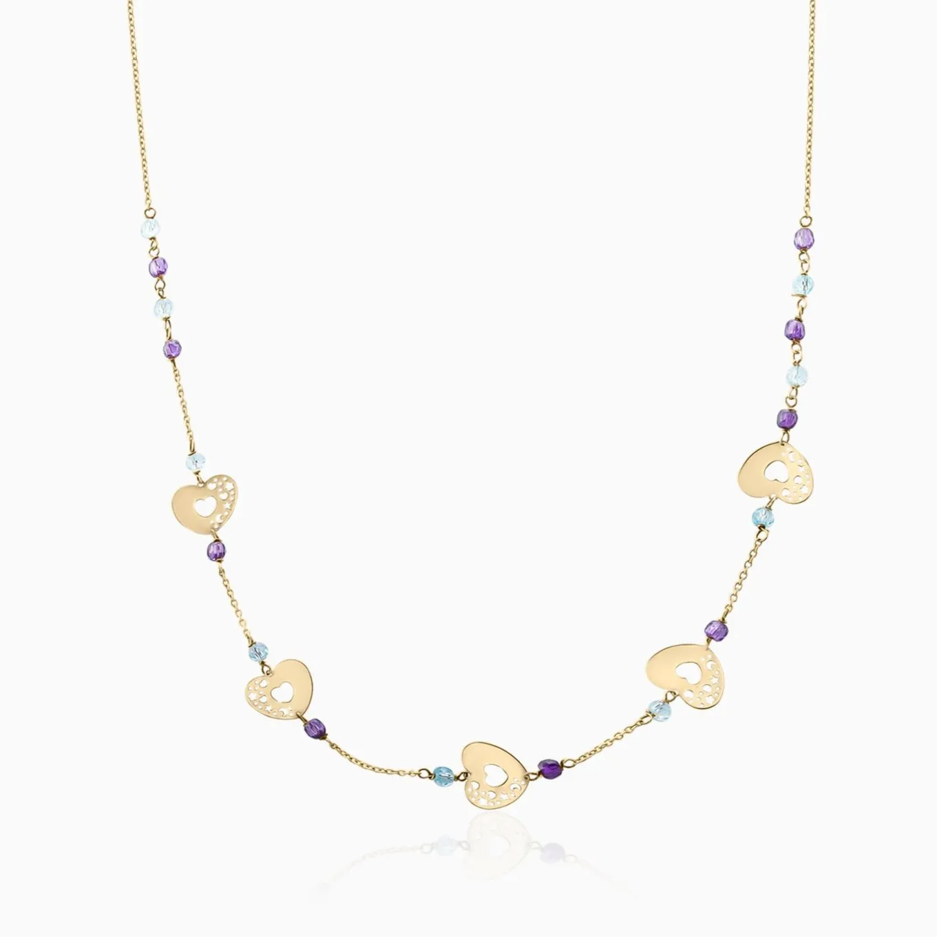 Gold Heart Necklace with Gemstone Beads