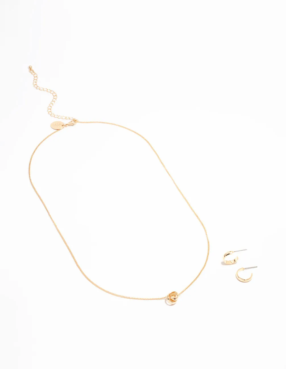 Gold Mini Sphere Pendant Necklace & Sleek Hoop Earrings Set