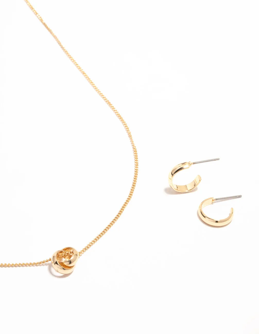 Gold Mini Sphere Pendant Necklace & Sleek Hoop Earrings Set