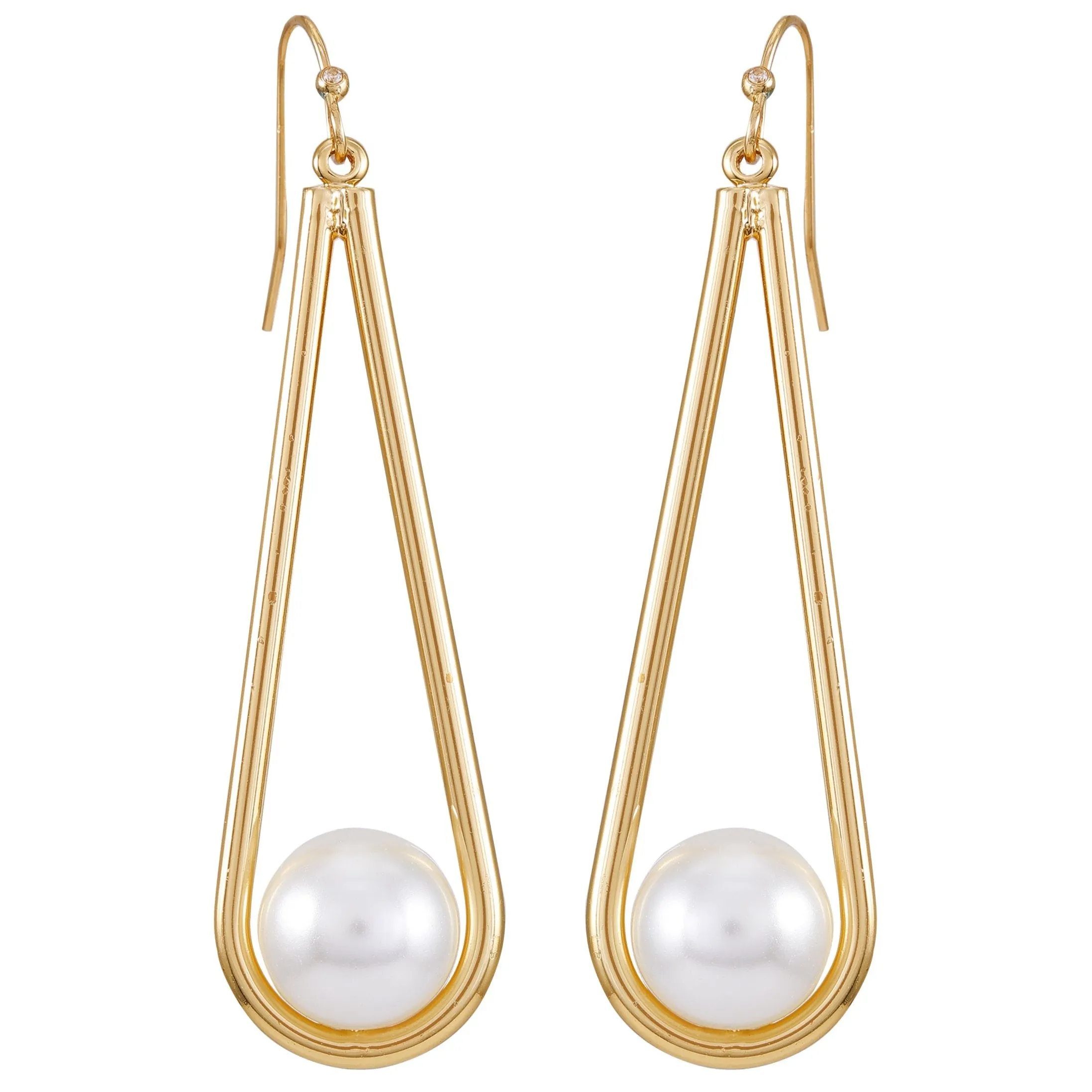 Goldtone Pearl Drop Dangle Earrings