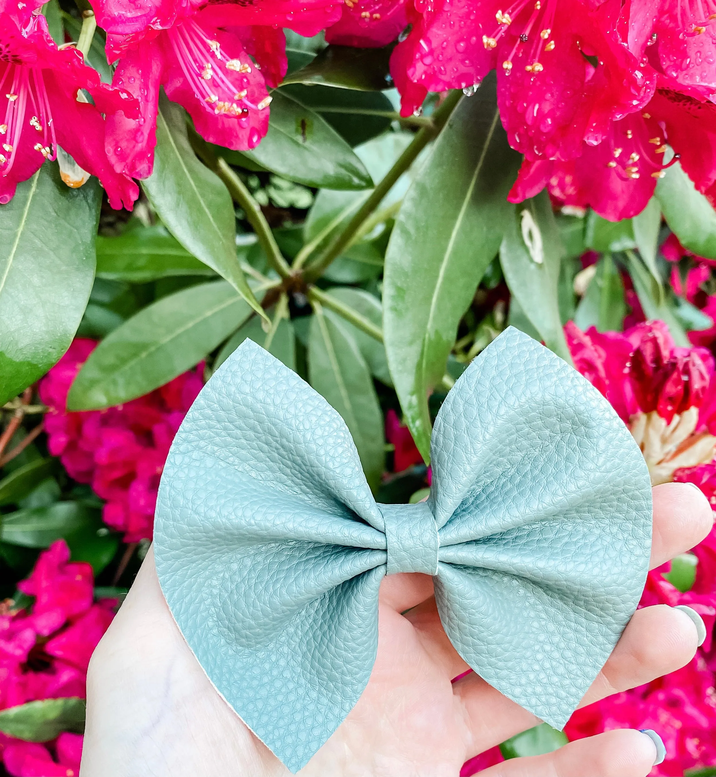 Gray Textured Faux Leather Bow