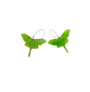 Green Moth Hoop Earrings