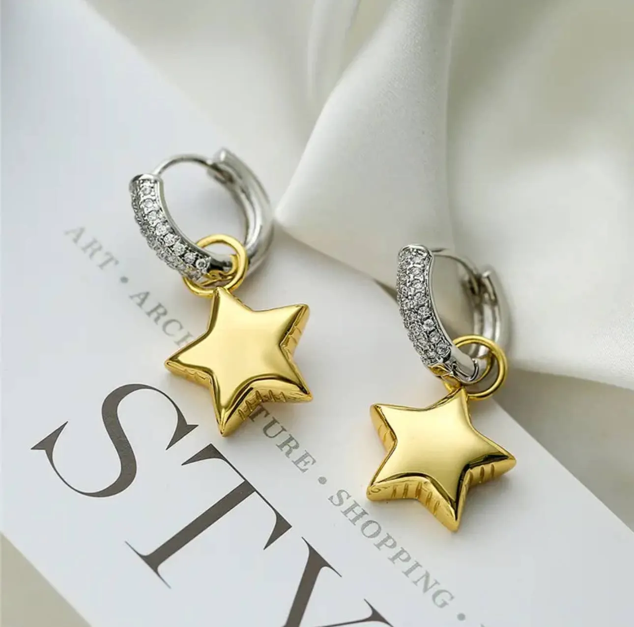 Heart & Star Balloon CZ Hoop Earrings