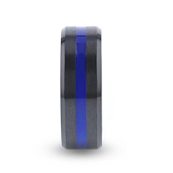 JACKSEN | Titanium Ring Blue Stripe Inlay