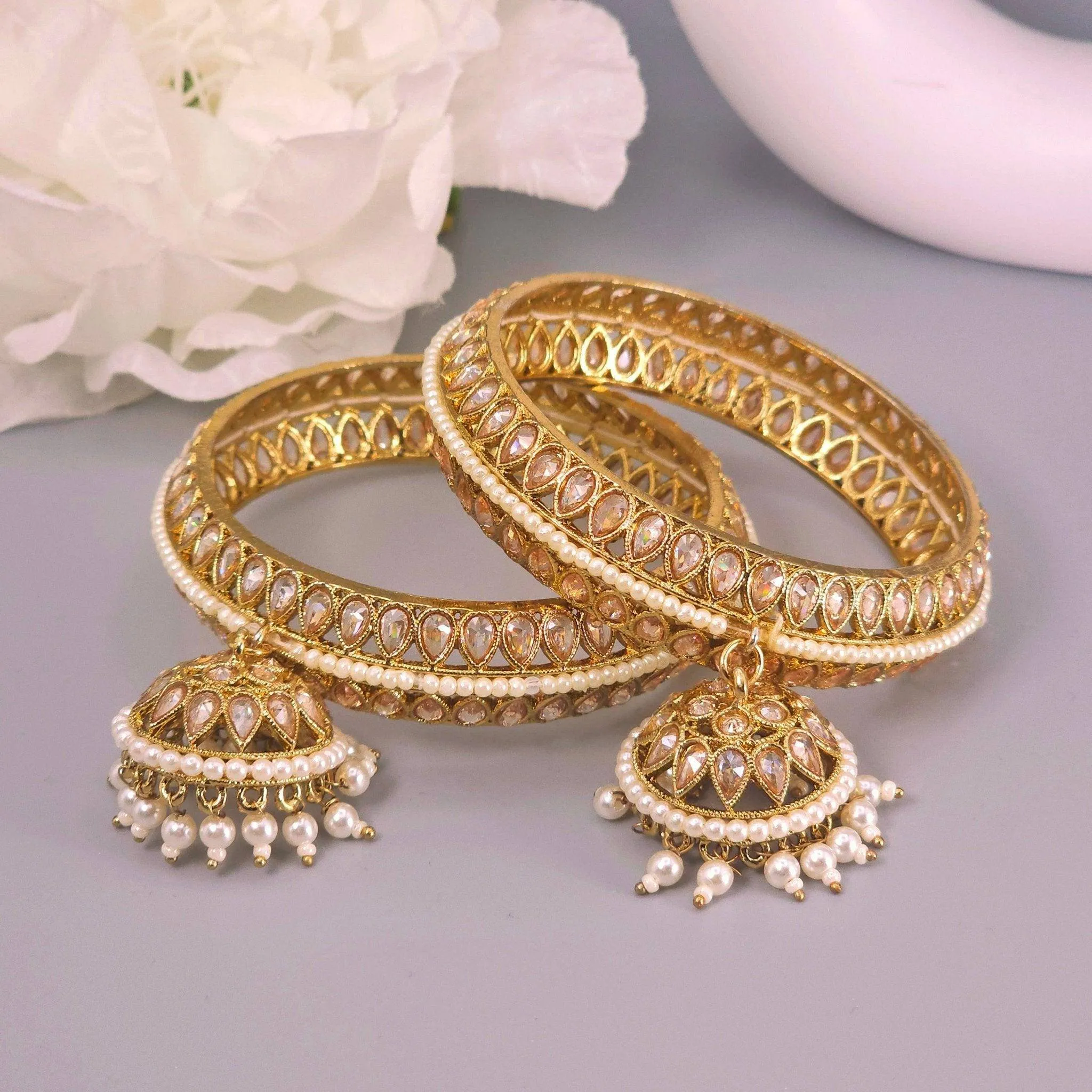 Mehar Antique Gold Polki Jhumka Bangles