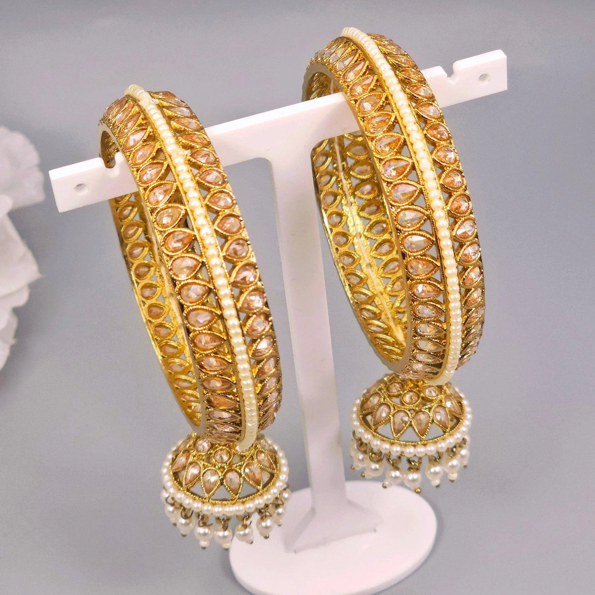 Mehar Antique Gold Polki Jhumka Bangles