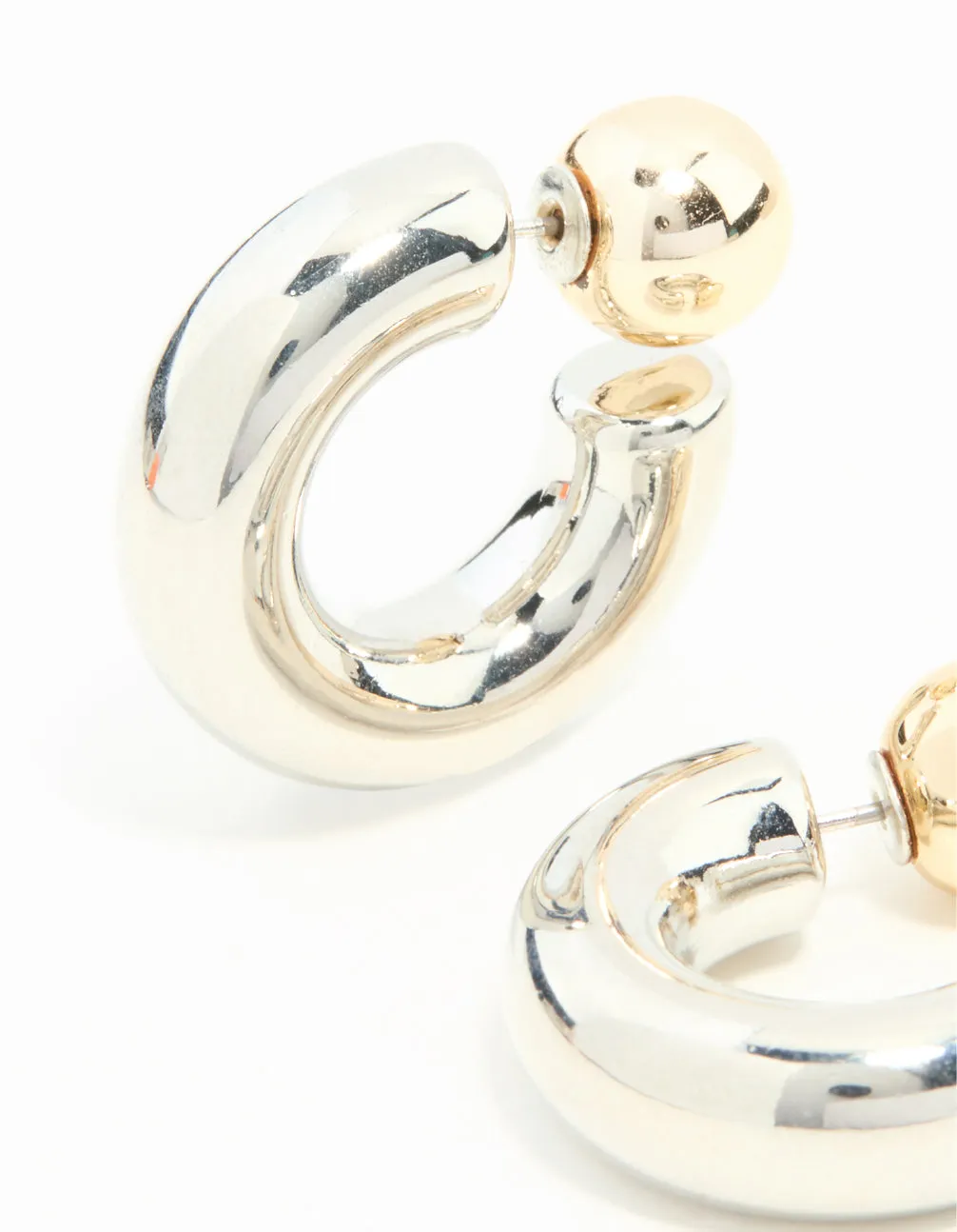 Mixed Metals Chunky Ball Hoop Earrings