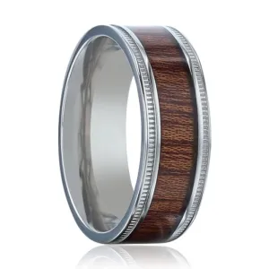 MOCHA | Silver Titanium Ring, Koa Wood Inlay, Flat