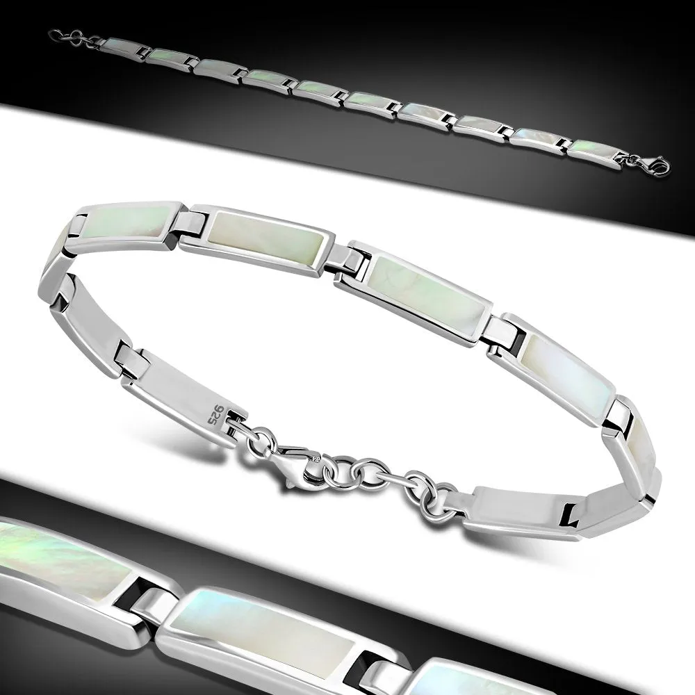 Mother of Pearl Rectangular links Silver Bracelet