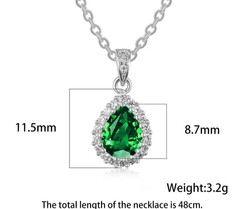 Multicolor Crystal Water Drop Stone Pendant Green Red Blue Zircon Necklaces For Women