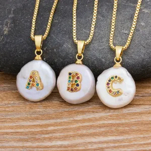 Natural Freshwater Pearl Necklace with Initial A-Z for Women in Gold Color