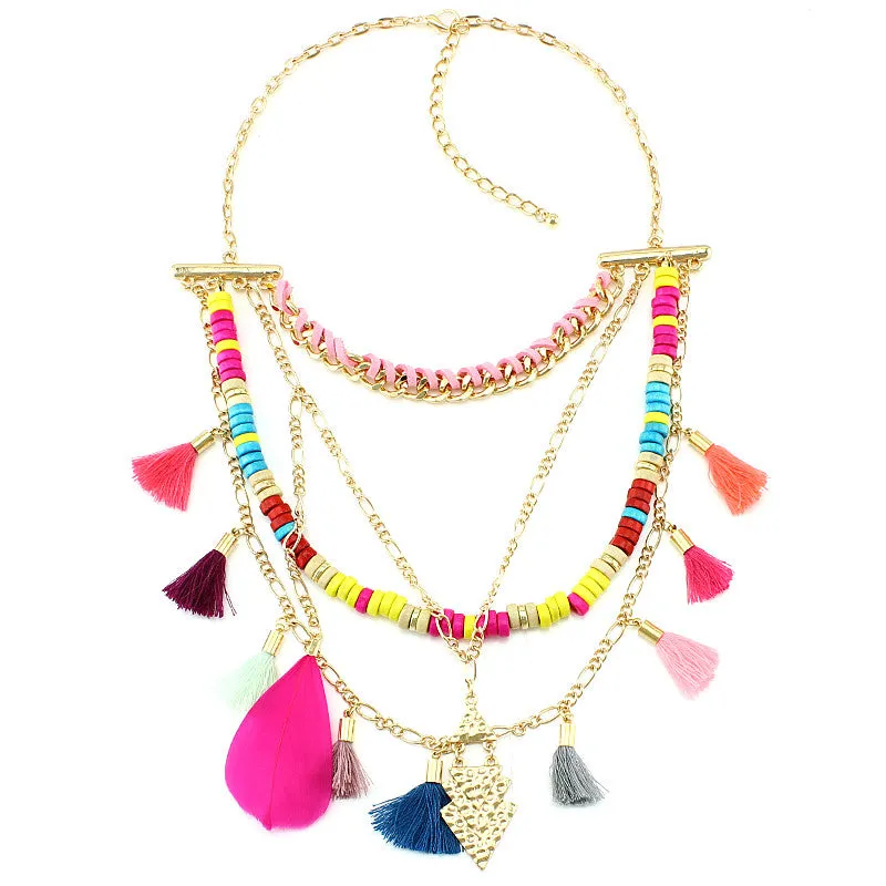 New Arrival Color wood beads Tassel Necklaces & Pendants Fashion Women Jewelry Unique Collar Statement Necklace Accessories