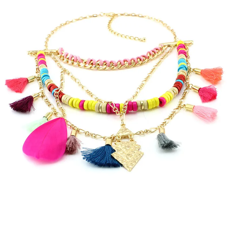 New Arrival Color wood beads Tassel Necklaces & Pendants Fashion Women Jewelry Unique Collar Statement Necklace Accessories