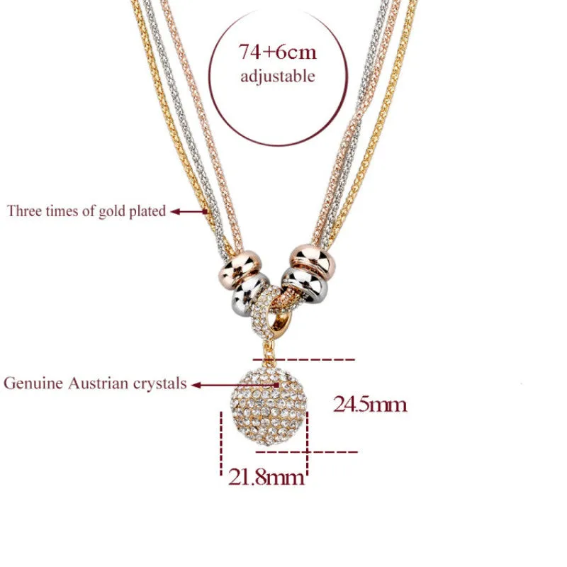 New Design Necklace & Pendant Gold Silver Chain Long Necklace Full Rhinestone Ball Pendant Necklace For Women