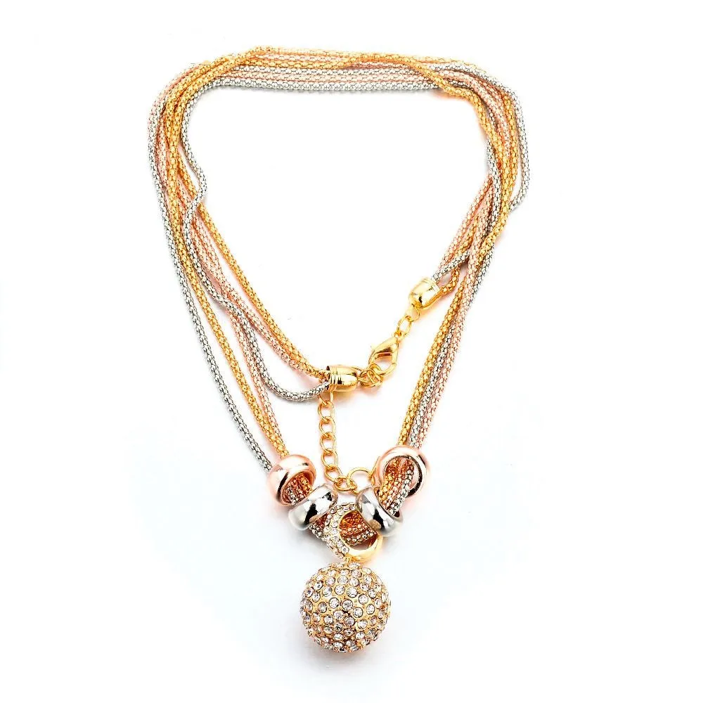 New Design Necklace & Pendant Gold Silver Chain Long Necklace Full Rhinestone Ball Pendant Necklace For Women