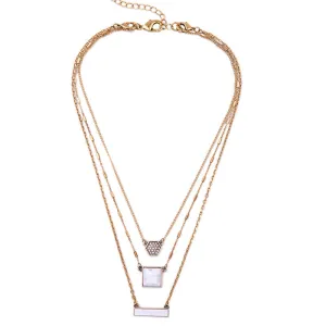 New Fashion Geometric Pendant Necklace Alloy Three Layer Chain Necklace for Women Birthday Gift