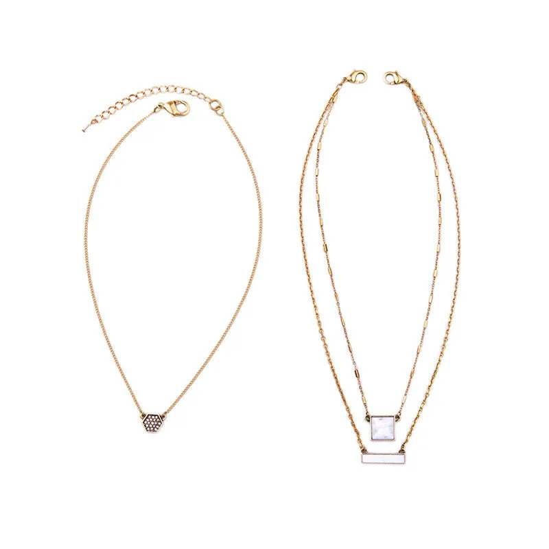 New Fashion Geometric Pendant Necklace Alloy Three Layer Chain Necklace for Women Birthday Gift