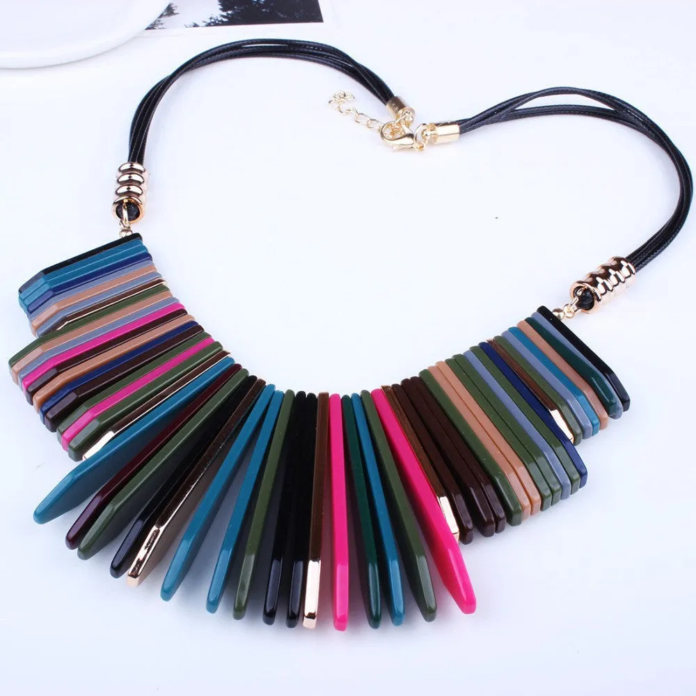 New Fashion Statement Leather Braided Rope Design Beads Enamel Bib Frosted Crystal Chain Necklace