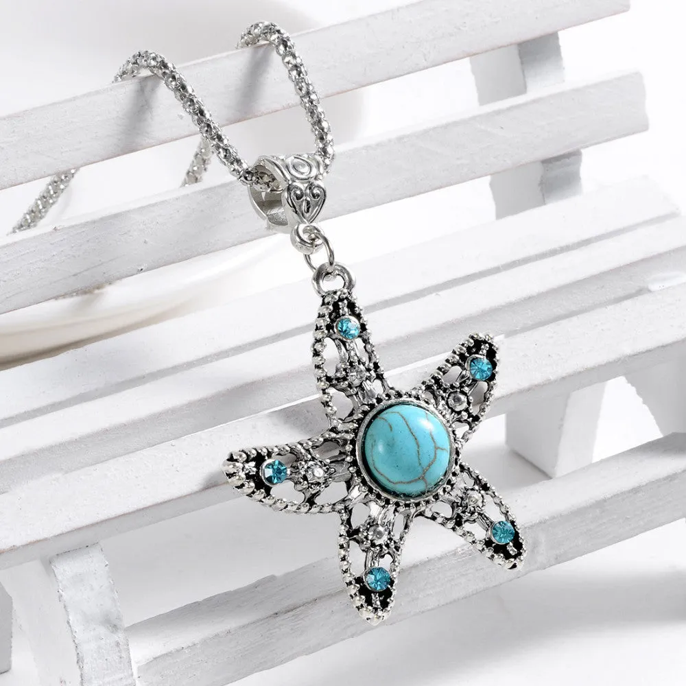 New Hot Summer Jewelry New Bullet Natural Green Crystal Star Necklaces For Women Turquoise Gems Pendant Necklace