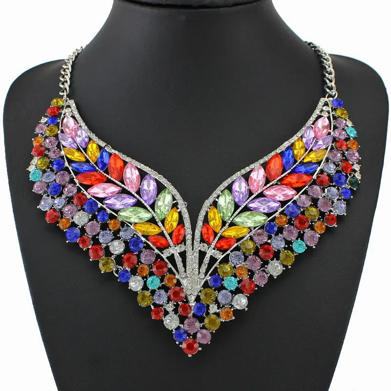 New Luxury Bridal Jewelry Colorful Crystal Necklace & Pendants Fashion Rhinestone Collar Statement Necklace Wedding Accessories