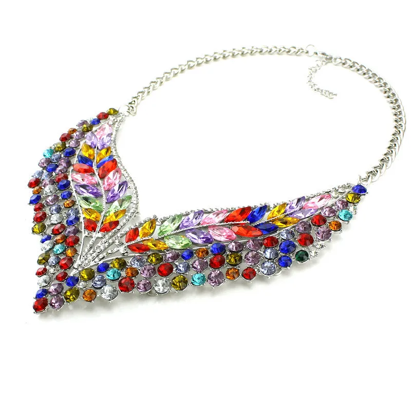 New Luxury Bridal Jewelry Colorful Crystal Necklace & Pendants Fashion Rhinestone Collar Statement Necklace Wedding Accessories