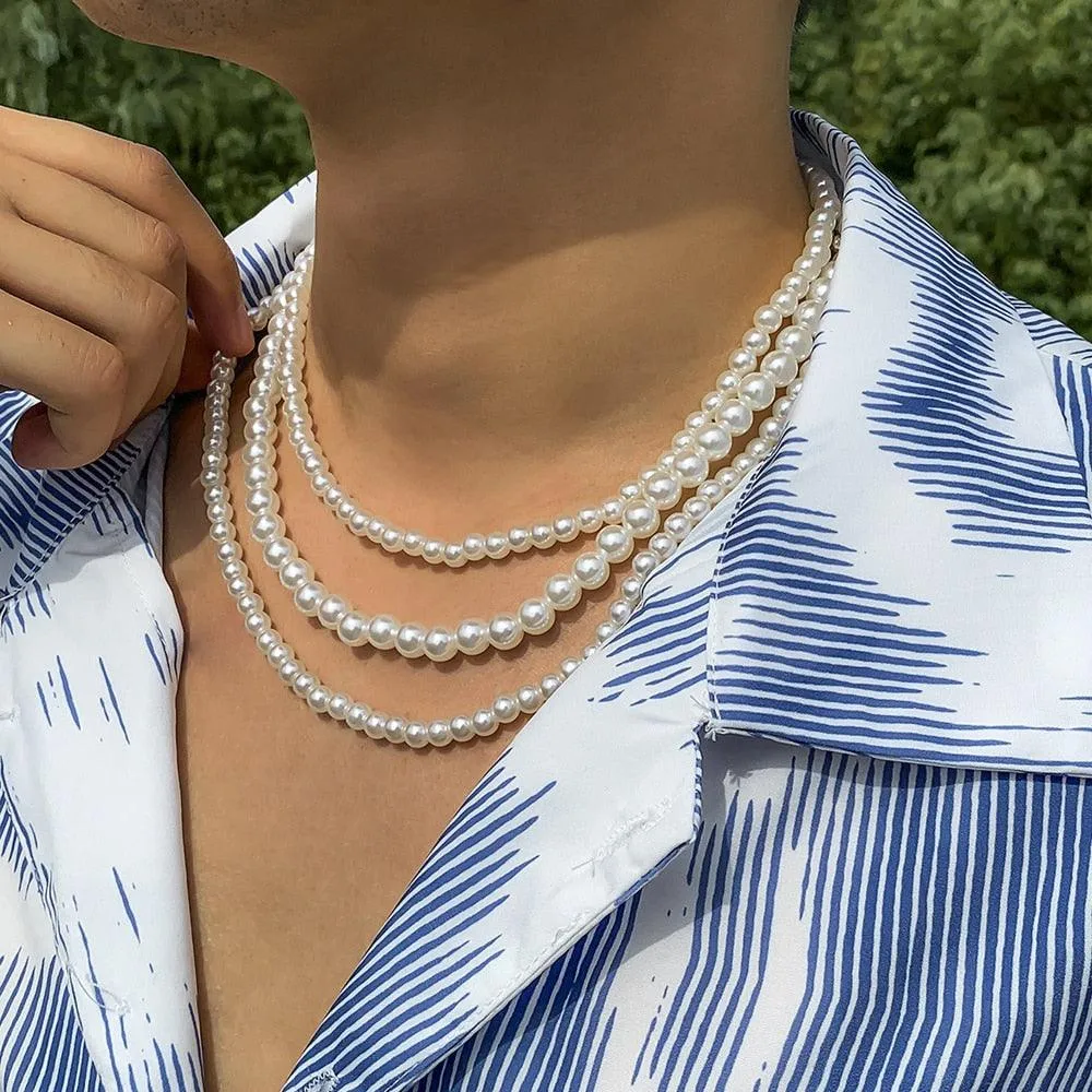 New Trendy Imitation Pearl Necklace Men Women