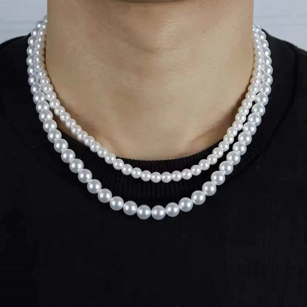 New Trendy Imitation Pearl Necklace Men Women