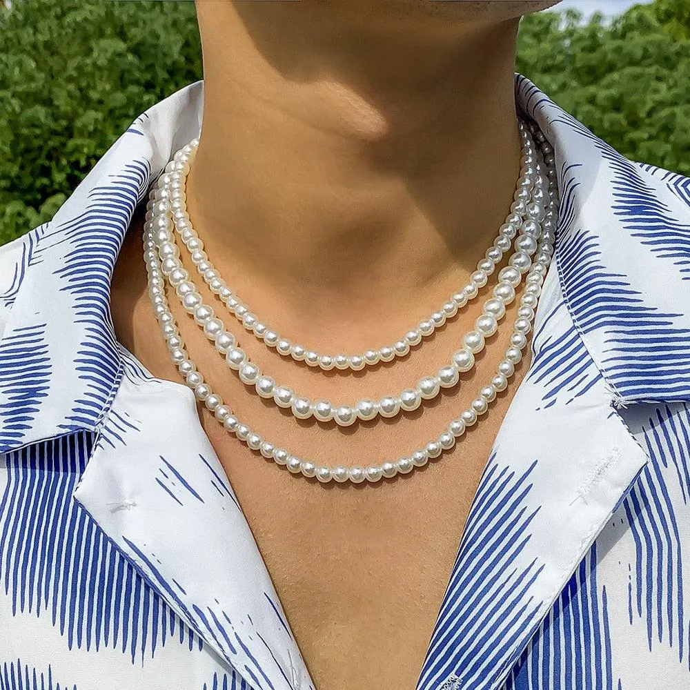 New Trendy Imitation Pearl Necklace Men Women