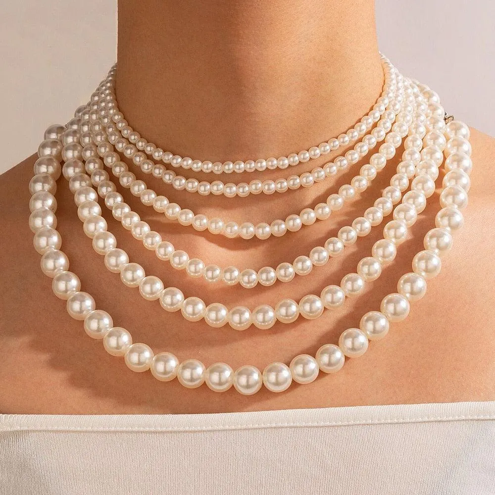 New Trendy Imitation Pearl Necklace Men Women