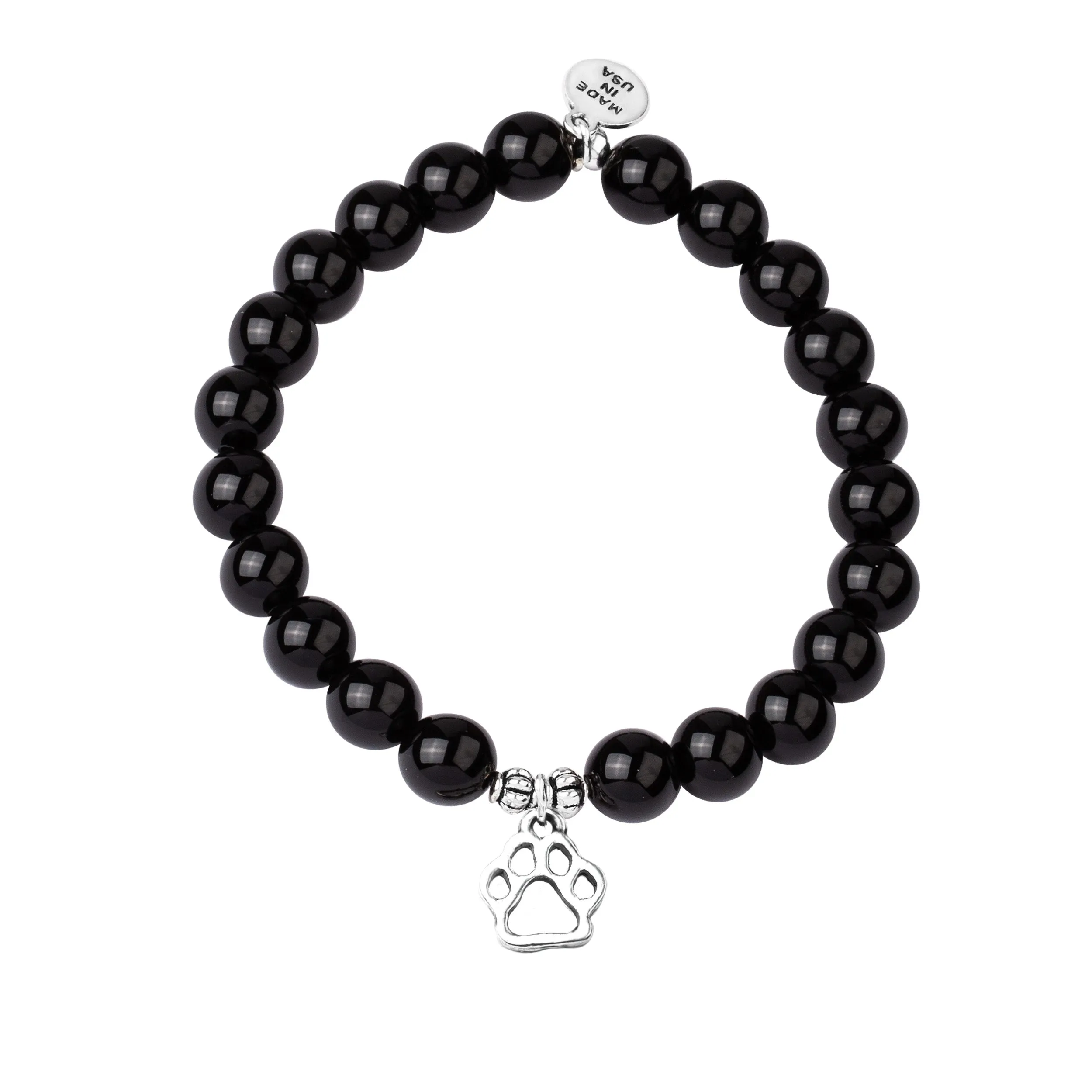 Paw Print | Stone Beaded Charm Bracelet |  Onyx