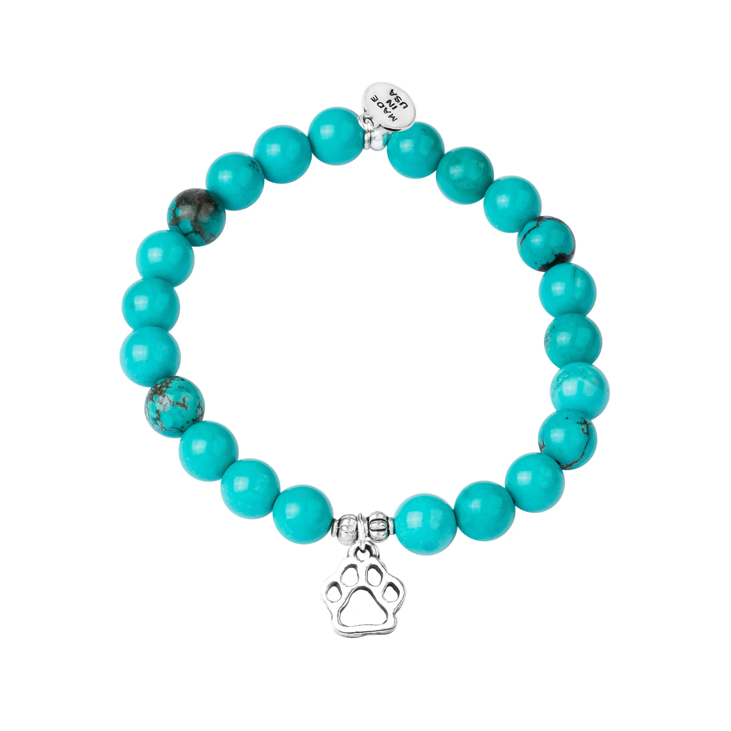 Paw Print | Stone Beaded Charm Bracelet | Turquoise