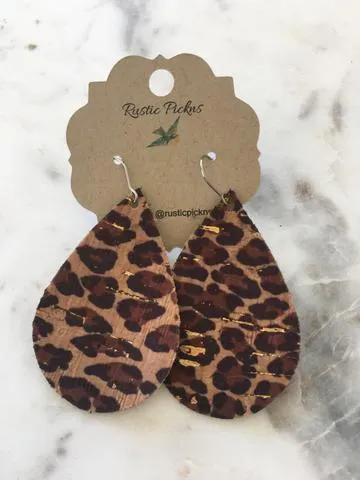 Phoebe Leopard Cork with Gold Flakes Chunky Teardrop Earrings