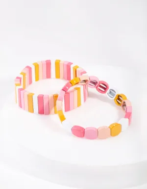 Pink Orange White Metal Bracelet 2 Pack