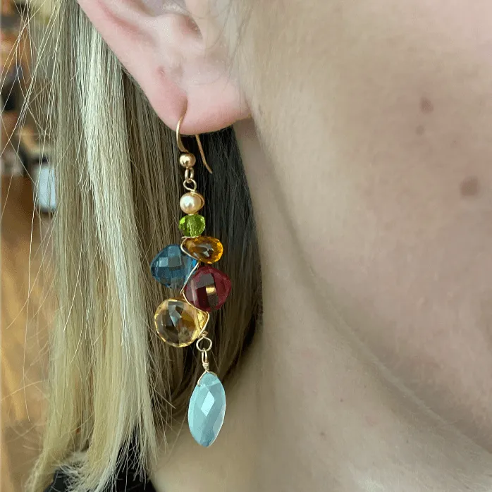 Playful Colorful Kaleidoscope Gems Mix Shape Earrings