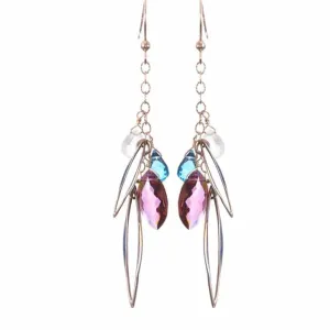 Playful Silver Marquee and Gems Drape Earrings