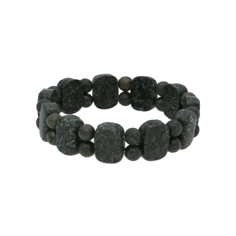 Preseli Bluestone Bracelet Rectangular And Round Beads On Elastic