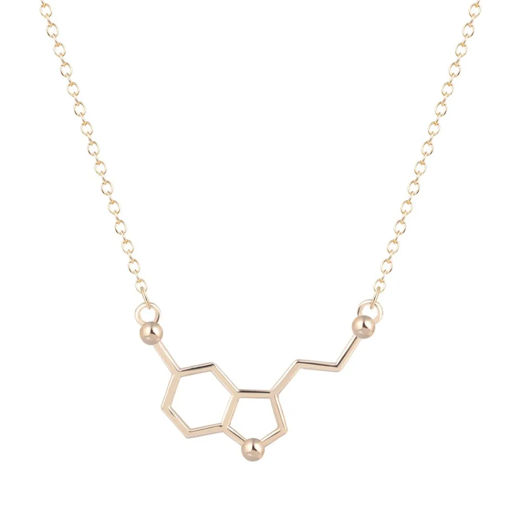 QIAMNI Serotonin Molecule Chemistry Geometric Polygon Pendant Necklace Minimalist Jewelry Christmas Party Gift for Girls Women